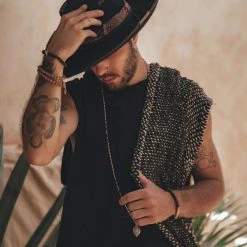 Jimmy Organic Men's Clothing Black Handwoven Cotton Sleeveless Hoody For Men