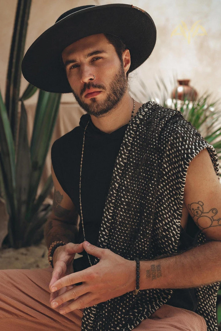 Tarum Black With White Hand-knitted Cotton Scarf For Men On Sale 7 Tarum Black With White Hand-knitted Cotton Scarf For Men On Sale