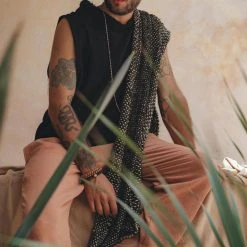 Jimmy Organic Men's Clothing Black Handwoven Cotton Sleeveless Hoody For Men