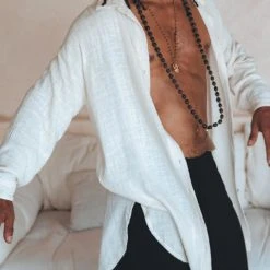 AYA Sacred Wear On Sale Off-White Handwoven Cotton Oversized Shirt For Men