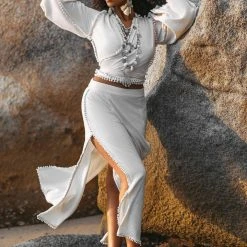 Agus Off-White Wrap Maxi Skirt • Handmade Boho Long Skirt • Long Cotton Skirt New Collection