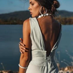 Jimmy Powder Blue Boho Jumpsuit Women • Peace Silk & Cotton Romper For Women New Collection