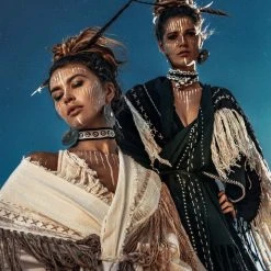 Agus Black Boho Poncho • Hand Stitch Mantel With Hand Loomed Tassels Limited Edition