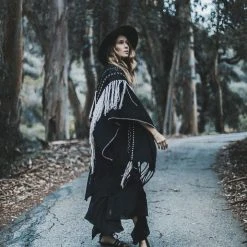 Agus Black Boho Poncho • Hand Stitch Mantel With Hand Loomed Tassels Limited Edition 31 Agus Black Boho Poncho • Hand Stitch Mantel With Hand Loomed Tassels Limited Edition