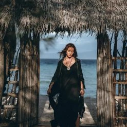 Eddie Black Boho Poncho • Plus Size Clothing • Unisex Hand-loomed Poncho Jackets & Cardigans