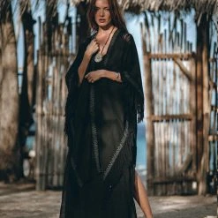 Eddie Black Boho Poncho • Plus Size Clothing • Unisex Hand-loomed Poncho Jackets & Cardigans