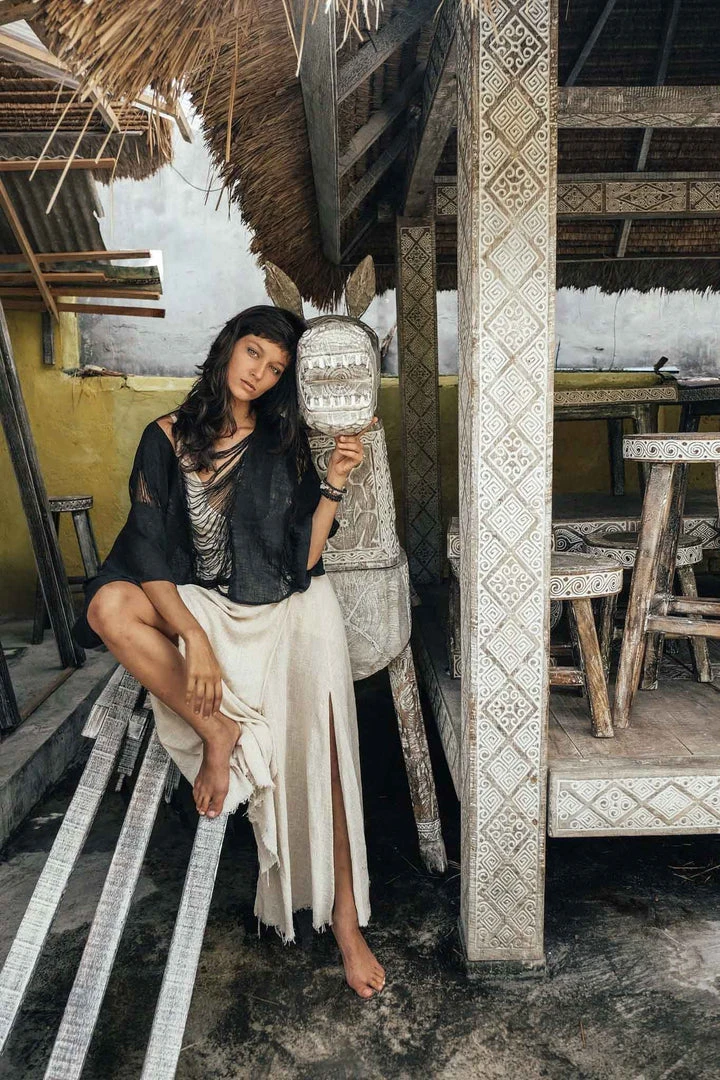 Jimmy Limited Edition Black Hand Loomed Raw Cotton Top Bohemian Tribal Clothing