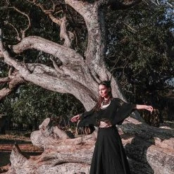 Eddie Black Handwoven Linen Wrap Gypsy Maxi Skirt