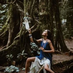 Stop List Blue Organic Cotton Top For Women With Opened Shoulder