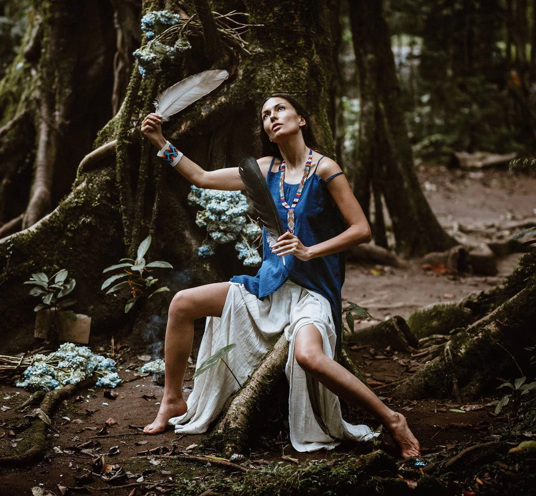 Stop List Blue Organic Cotton Top For Women With Opened Shoulder "Wind Spirit" Tops & Tunics