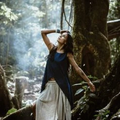 Stop List Blue Organic Cotton Top For Women With Opened Shoulder