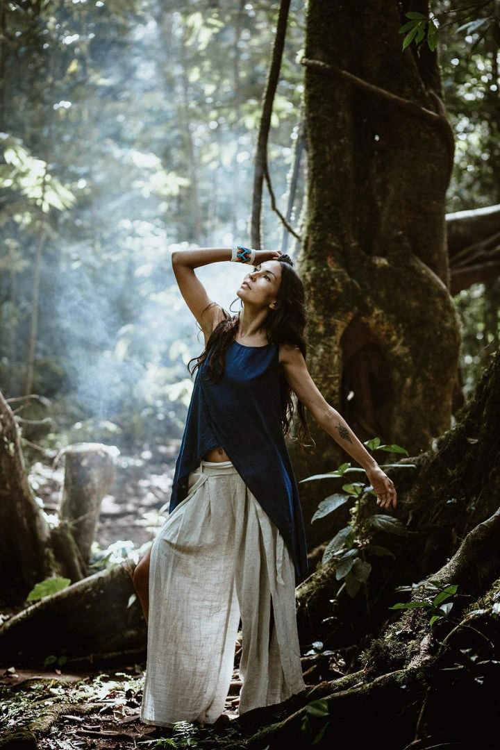 Stop List Blue Organic Cotton Top For Women With Opened Shoulder "Wind Spirit" Tops & Tunics