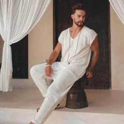 Jimmy Off-White Handwoven Cotton Pants For Men