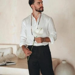 AYA Sacred Wear On Sale Off-White Linen Classic Minimalist Shirt For Men