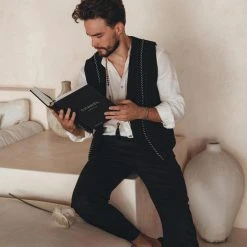 AYA Sacred Wear On Sale Off-White Linen Classic Minimalist Shirt For Men