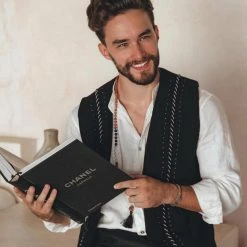 AYA Sacred Wear Black Hand Embroidered Vest For Men Organic Men's Clothing