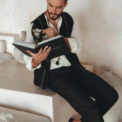 AYA Sacred Wear Black Hand Embroidered Vest For Men Organic Men's Clothing