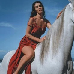 Agus Red Greek Goddess Prom Boho Dress