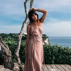 Agus Dusty Pink Organic Boho Dress • One Shoulder Greek Goddess Dress