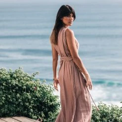 Agus Dusty Pink Organic Boho Dress • One Shoulder Greek Goddess Dress