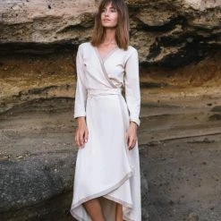 Stop List Off-White Linen Boho Wrap Dress 18 Stop List Off-White Linen Boho Wrap Dress