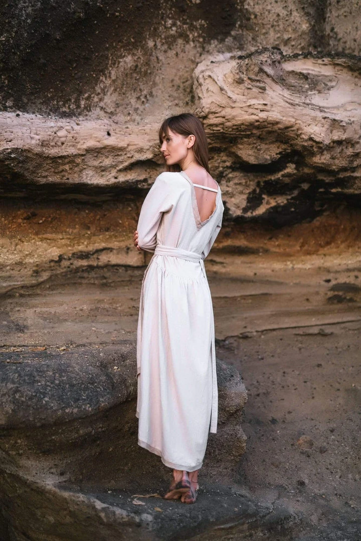 Stop List Off-White Linen Boho Wrap Dress 10 Stop List Off-White Linen Boho Wrap Dress