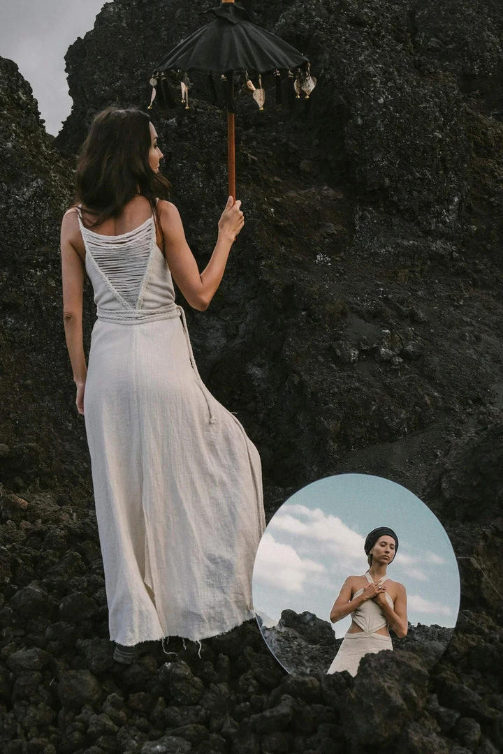 Jimmy Limited Edition Off-White Handwoven Wrap Maxi Dress With Hand Loomed Back