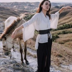 Eddie Jackets & Cardigans Off-White Kimono Top • Tribal Boho Top