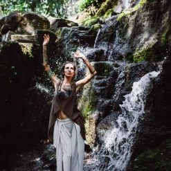 Stop List Organic Linen Garments Off-White Linen Boho Pants With High Slit