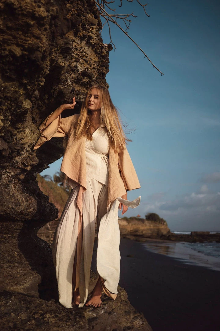 Stop List Organic Linen Garments Off-White Linen Boho Pants With High Slit 4 Stop List Organic Linen Garments Off-White Linen Boho Pants With High Slit