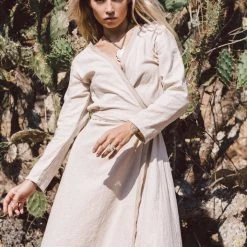 Stop List Off-White Linen Boho Wrap Dress 16 Stop List Off-White Linen Boho Wrap Dress