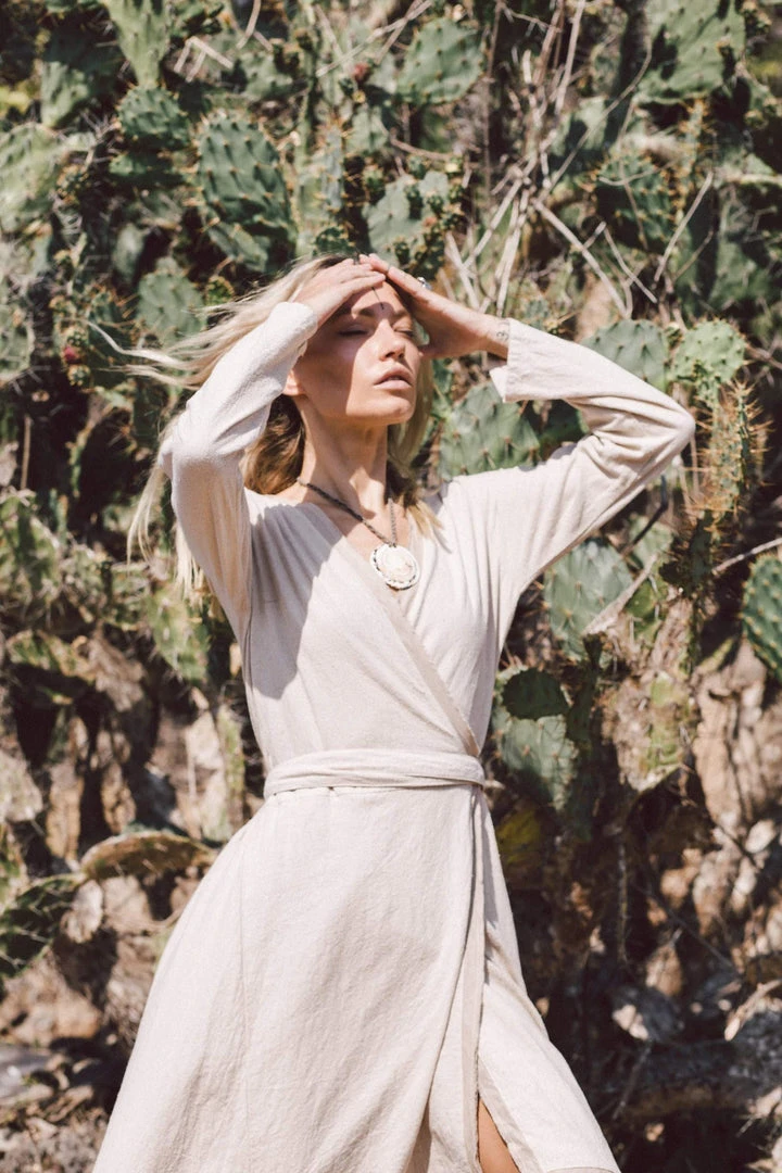 Stop List Off-White Linen Boho Wrap Dress 3 Stop List Off-White Linen Boho Wrap Dress