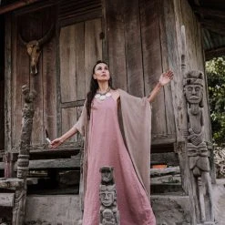 Agus Limited Edition Pink Linen Boho Bridesmaid Slip Dress