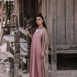 Agus Limited Edition Pink Linen Boho Bridesmaid Slip Dress