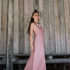Agus Limited Edition Pink Linen Boho Bridesmaid Slip Dress