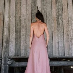 Agus Limited Edition Pink Linen Boho Bridesmaid Slip Dress