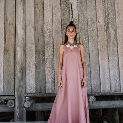 Agus Limited Edition Pink Linen Boho Bridesmaid Slip Dress