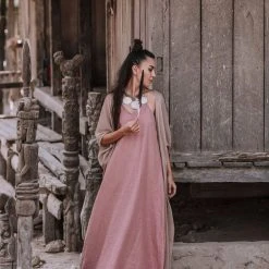 Agus Limited Edition Pink Linen Boho Bridesmaid Slip Dress