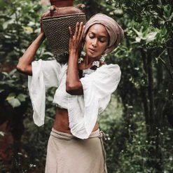 Stop List Beige Handwoven Linen Wrap Gypsy Maxi Skirt