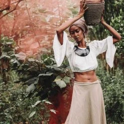 Stop List Beige Handwoven Linen Wrap Gypsy Maxi Skirt