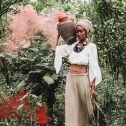 Stop List Beige Handwoven Linen Wrap Gypsy Maxi Skirt