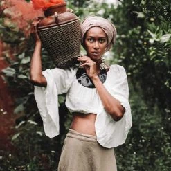 Stop List Beige Handwoven Linen Wrap Gypsy Maxi Skirt