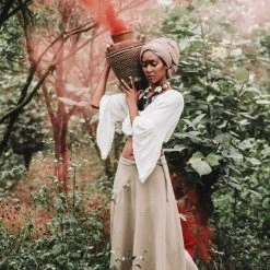 Stop List Beige Handwoven Linen Wrap Gypsy Maxi Skirt