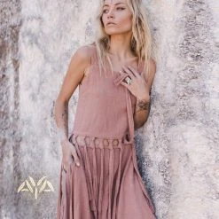 Stop List Dusty Pink Tribal Boho Bohemian Cotton Dress Aka