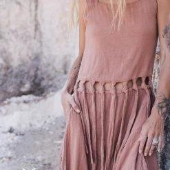 Stop List Dusty Pink Tribal Boho Bohemian Cotton Dress Aka