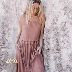 Stop List Dusty Pink Tribal Boho Bohemian Cotton Dress Aka