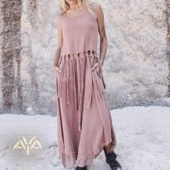 Stop List Dusty Pink Tribal Boho Bohemian Cotton Dress Aka