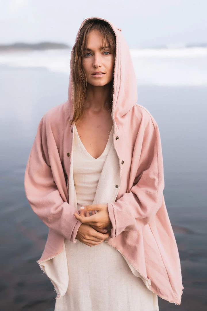 Agus Jackets & Cardigans Pink Cotton Warm Jacket With Hood Bohemian Style 5 Agus Jackets & Cardigans Pink Cotton Warm Jacket With Hood Bohemian Style