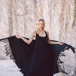 Eddie Black Cotton Long Boho Shawl Scarf