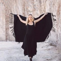 Eddie Black Cotton Long Boho Shawl Scarf